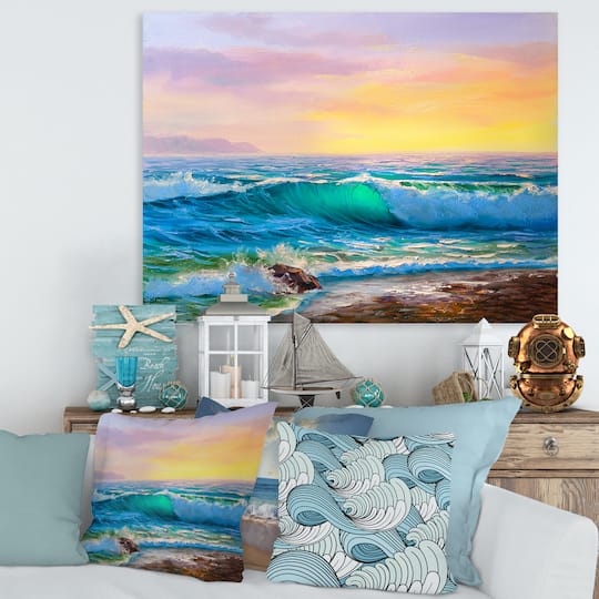 Designart - Blue Waves Breaking At The Beach IV
